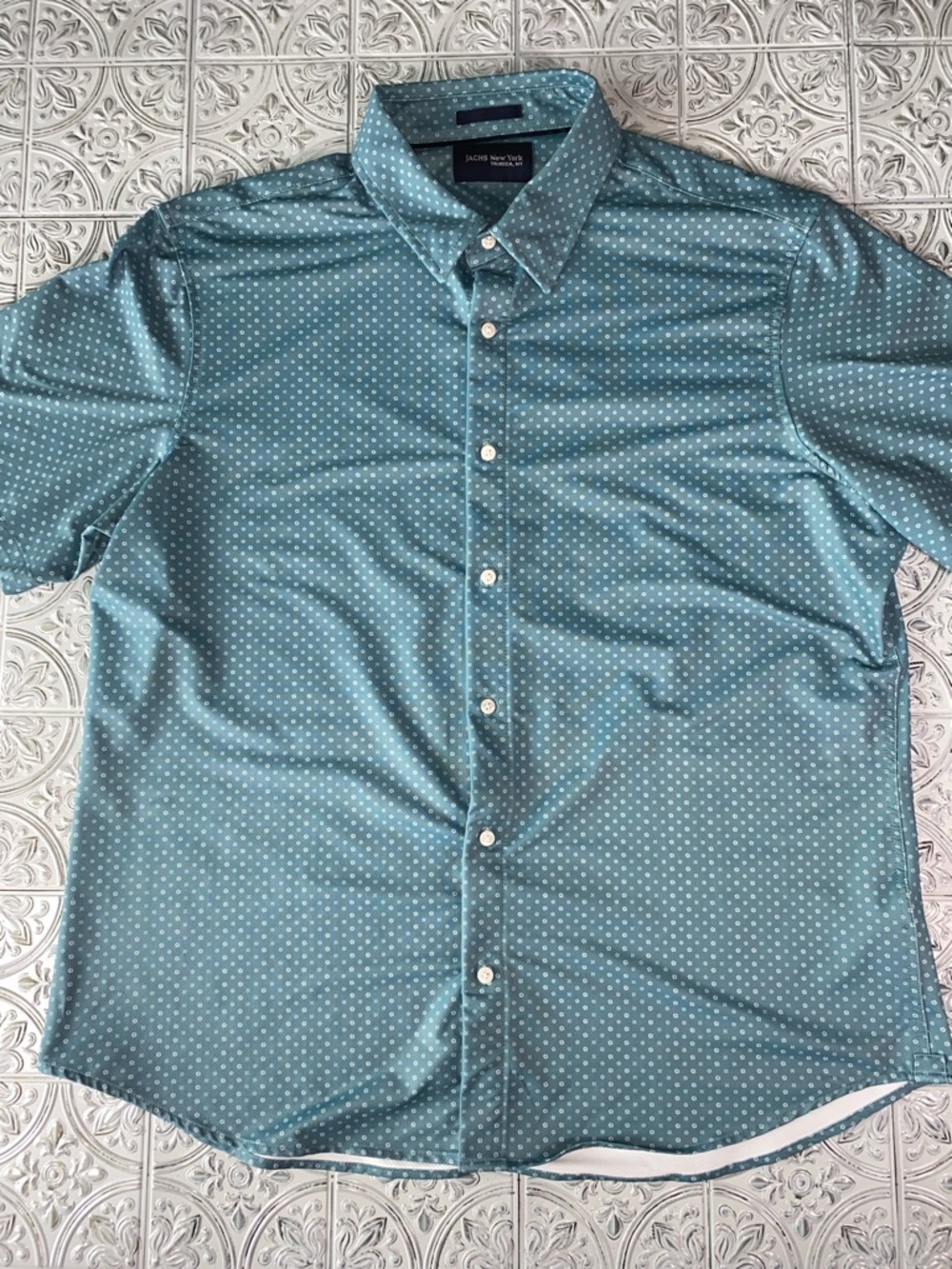 Jachs New York Men's XXL Green Geometric Short Sleeve Button Down